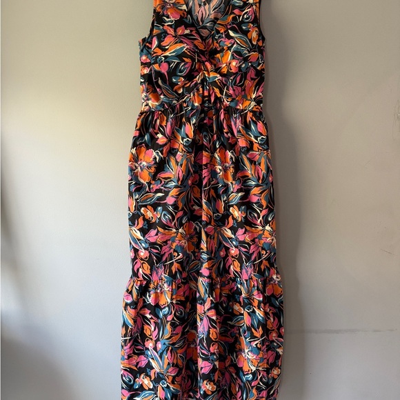 French Connection Black and Pink Floral Midi Dress - Size S - Picture 2 of 7